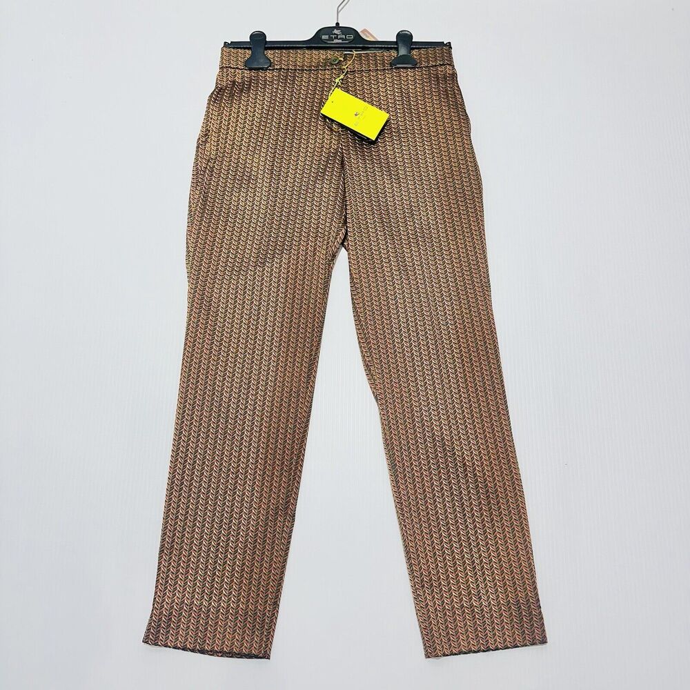 ETRO IT 40/US 4 Straight Leg High Rise Ankle Pants Brown Herringbone NWT $690